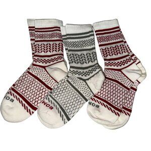 Bombas Fairisle Socks Women's Calf Crimson Red Grey Checkered 3 Pair Size Medium